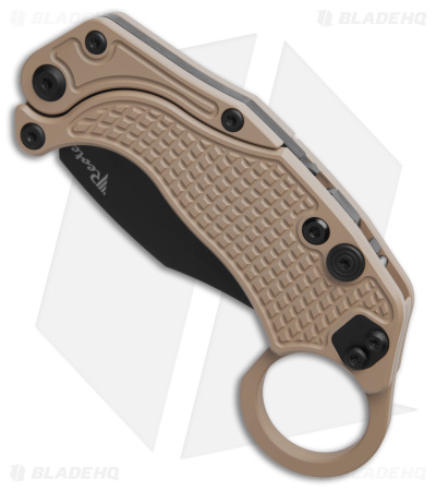 Reate EXO-K Gravity Karambit Button Lock Knife Tan Aluminum (3.1" Black PVD)