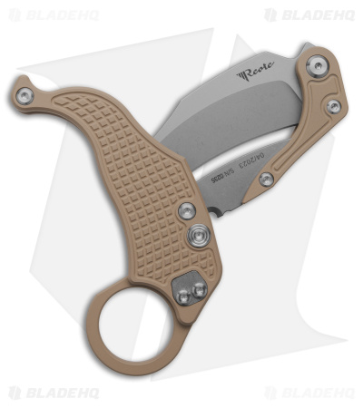 Reate EXO-K Gravity Karambit Button Lock Knife Tan Aluminum (3.1" Stonewash)