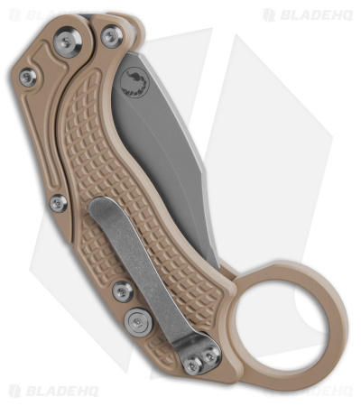 Reate EXO-K Gravity Karambit Button Lock Knife Tan Aluminum (3.1" Stonewash)