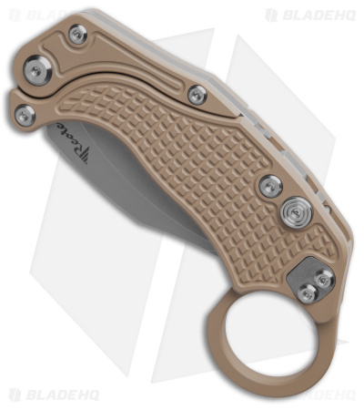 Reate EXO-K Gravity Karambit Button Lock Knife Tan Aluminum (3.1" Stonewash)