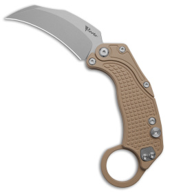 Reate EXO-K Gravity Karambit Button Lock Knife Tan Aluminum (3.1&quot; Stonewash) | 195632