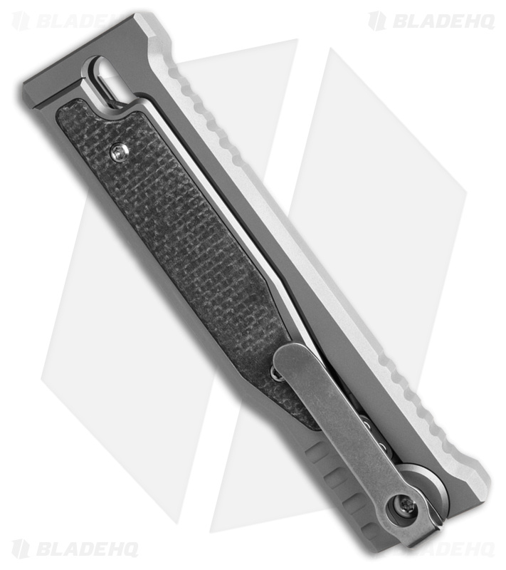 Reate EXO-M Tanto Gravity Knife Titanium/Black Burlap Micarta (3.2" Satin ELMAX)