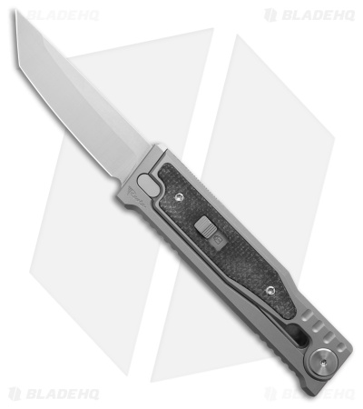 Reate EXO-M Tanto Gravity Knife Titanium/Black Burlap Micarta (3.2" Satin ELMAX)
