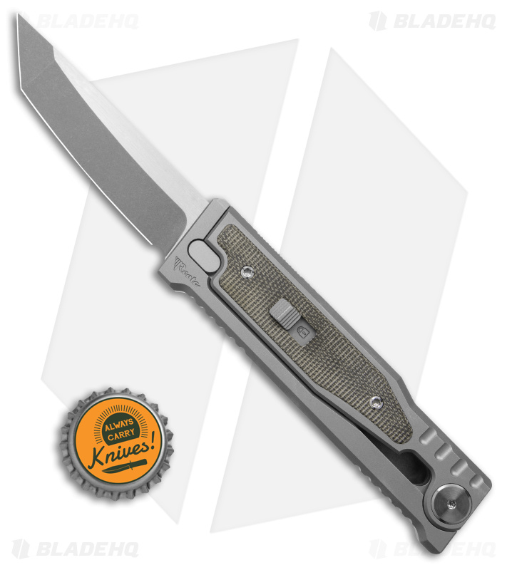 Reate EXO-M Tanto Gravity Knife Titanium/Green Micarta (2.95" SW)