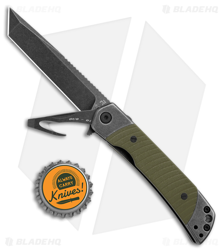 Revo Duo Tanto Frame Lock Knife w/Aux Cutter Green G-10/Black SW (3.1" BSW)