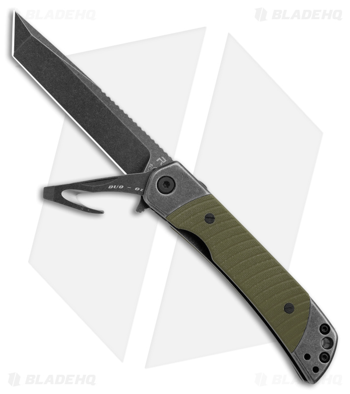 Revo Duo Tanto Frame Lock Knife w/Aux Cutter Green G-10/Black SW (3.1" BSW)