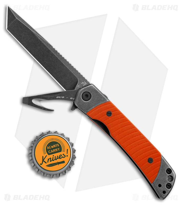Revo Duo Tanto Frame Lock Knife w/Aux Cutter Orange G-10 (3.1" Black Stonewash)