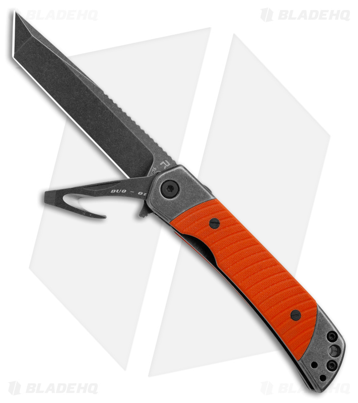 Revo Duo Tanto Frame Lock Knife w/Aux Cutter Orange G-10 (3.1" Black Stonewash)
