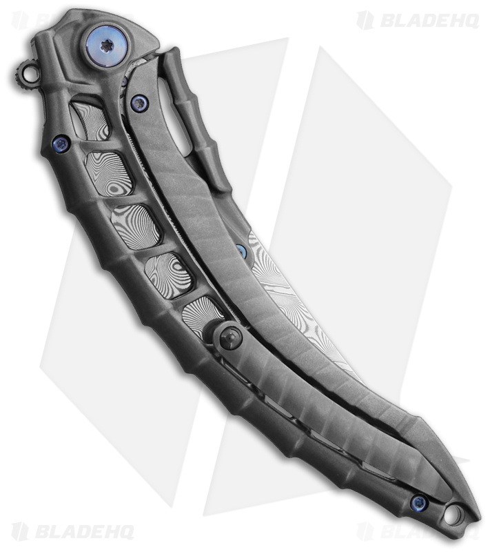 Rike Knife Alien 4 Frame Lock Knife GM Titanium + Pen Set (3.9" Damascus)