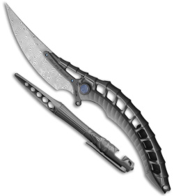 Rike Knife Alien 4 Frame Lock Knife GM Titanium + Pen Set (3.9" Damascus)