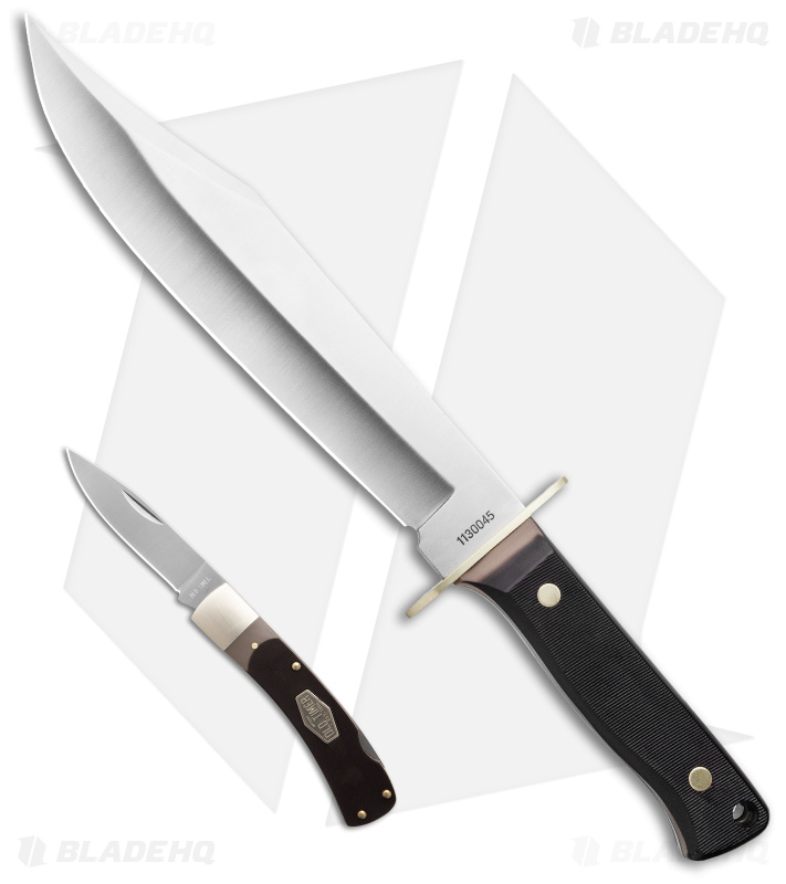 Schrade Old Timer Bowie Knife & Lockback Folder Black Polymer (10" Satin)