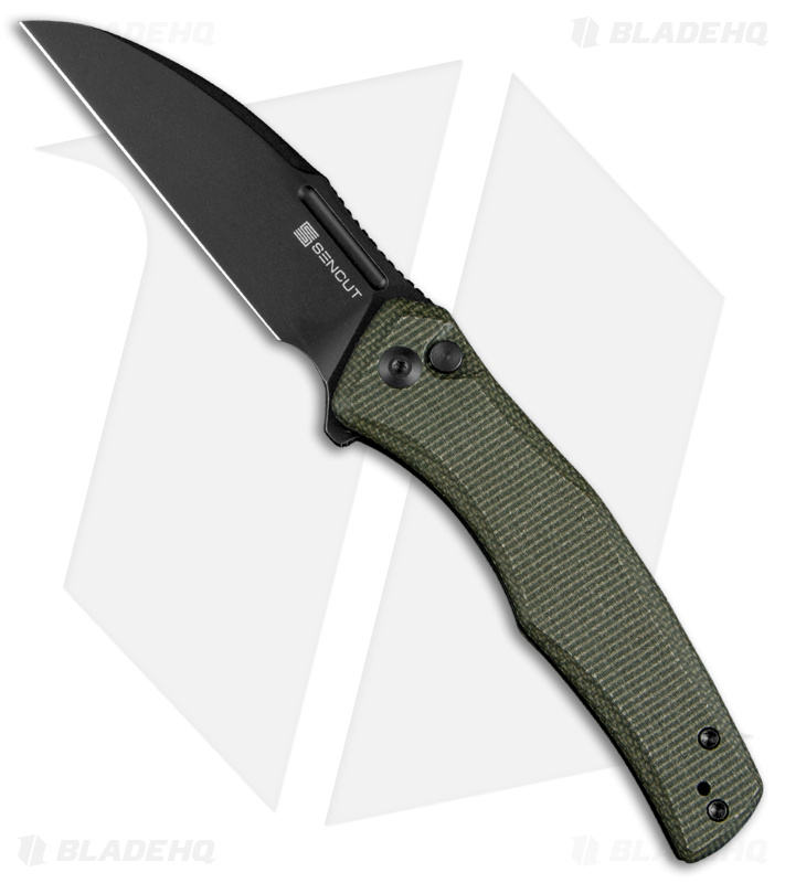 SENCUT Watauga Button Lock Knife Dark Green Micarta (3.5" Black SW) S21011-2