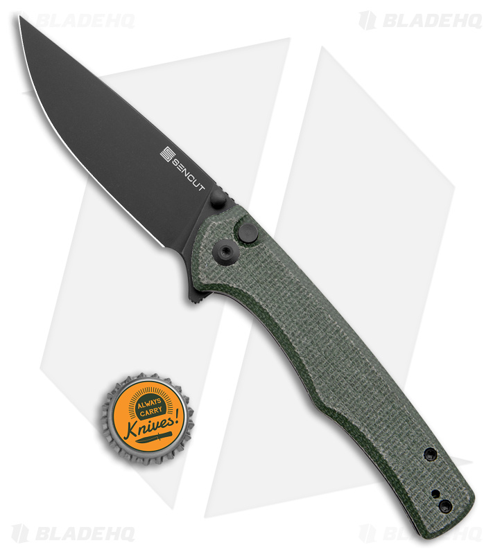 SENCUT Crowley Button Lock Knife Green Micarta (3.48" BW) S21012-3