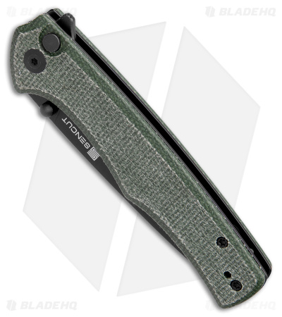 SENCUT Crowley Button Lock Knife Green Micarta (3.48" BW) S21012-3