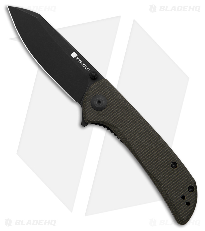 SENCUT Fritch Liner Lock Knife Green Canvas Micarta (3" Black Stonewash)