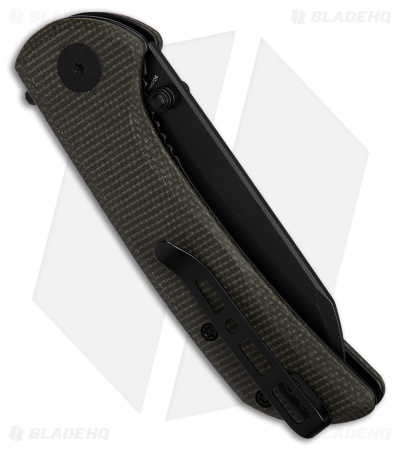 SENCUT Fritch Liner Lock Knife Green Canvas Micarta (3" Black Stonewash)