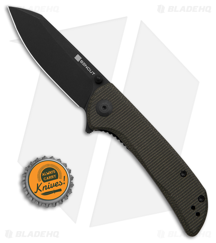 SENCUT Fritch Liner Lock Knife Green Canvas Micarta (3" Black Stonewash)