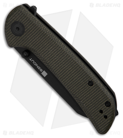 SENCUT Fritch Liner Lock Knife Green Canvas Micarta (3" Black Stonewash)