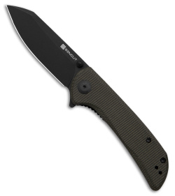 SENCUT Fritch Liner Lock Knife Green Canvas Micarta (3" Black Stonewash)