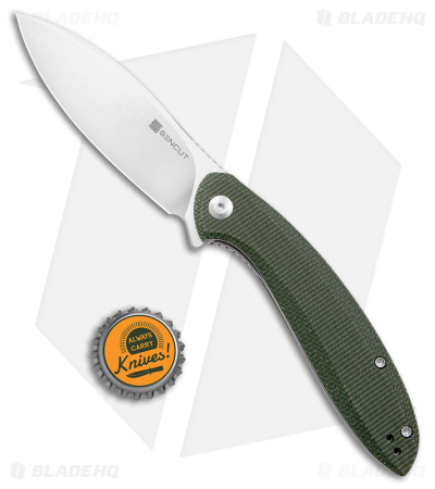 SENCUT San Angelo Liner Lock Flipper Knife Green Micarta (3.48" Satin) S21003-3
