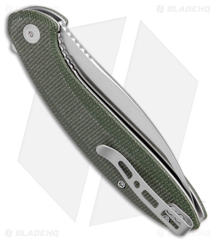 SENCUT San Angelo Liner Lock Flipper Knife Green Micarta (3.48" Satin) S21003-3