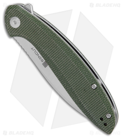 SENCUT San Angelo Liner Lock Flipper Knife Green Micarta (3.48" Satin) S21003-3