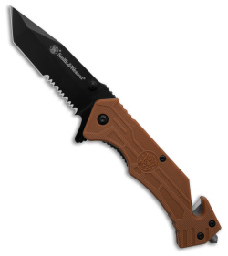 Smith & Wesson HRT Tanto Liner Lock Knife  Brown Polymer (3" Black)