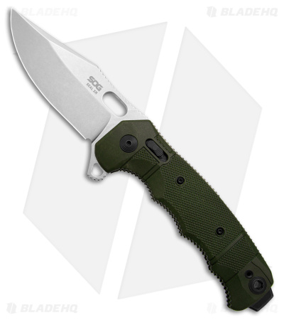 SOG Seal XR Flipper Knife OD Green FRN (3.9" Stonewash S35VN) BHQ Exclusive