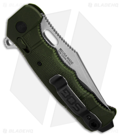 SOG Seal XR Flipper Knife OD Green FRN (3.9" Stonewash S35VN) BHQ Exclusive