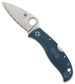 Spyderco LeafJumper Lock Back Knife Blue FRN (3" Satin Serr K390)