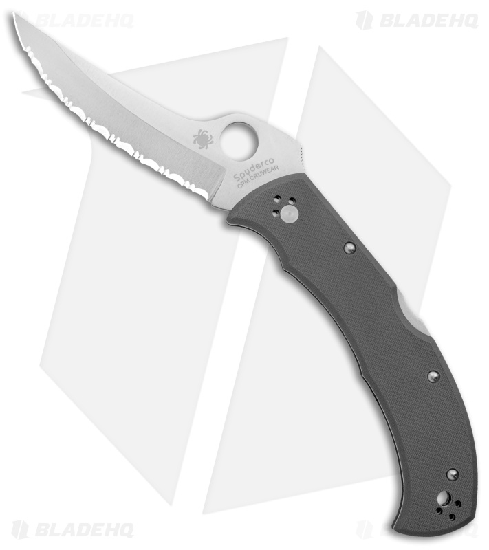 Spyderco Massad Ayoob Lockback Knife Gray G-10 (3.6" Satin CRU-WEAR Serr)