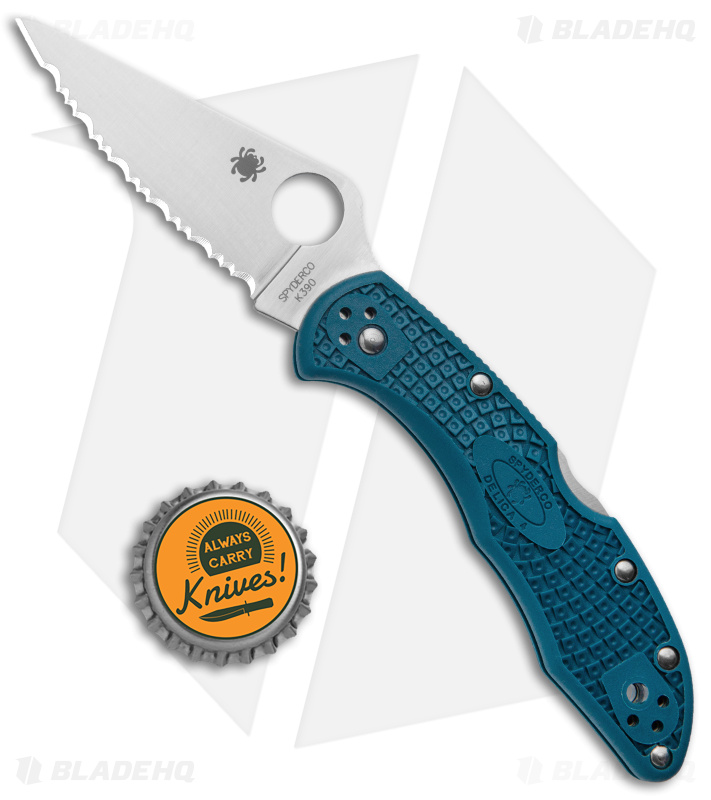 Spyderco Delica 4 Lightweight Lockback Knife Blue FRN (2.9" Serr) C11FSK390