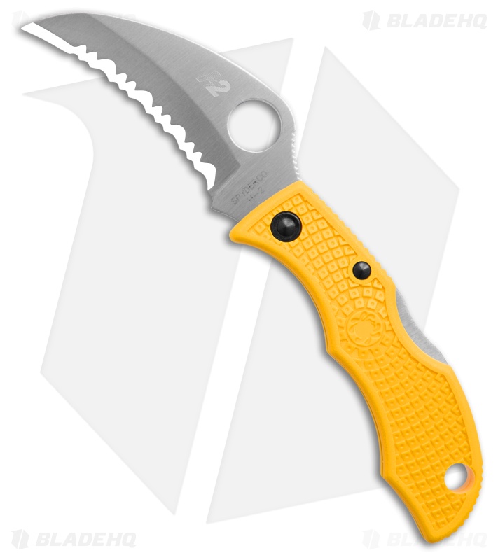 Spyderco Ladybug 3 Hawkbill Knife Yellow FRN Serr - Blade HQ