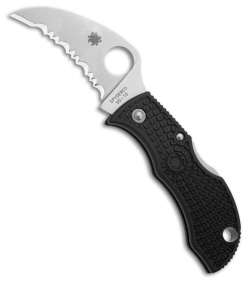 Spyderco Manbug Hawkbill Lockback Knife Black FRN (1.8" Satin Full Serr VG-10)