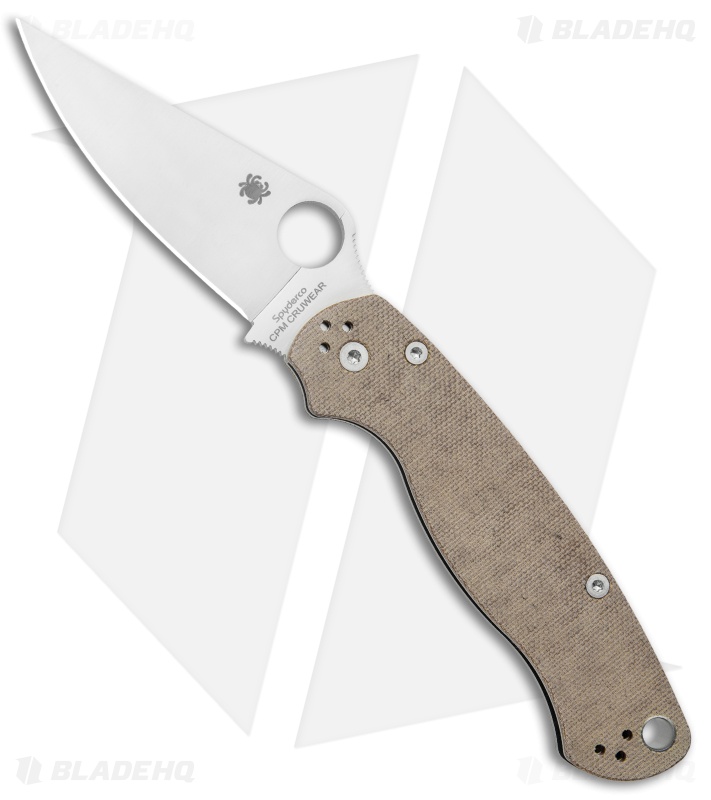 Spyderco Paramilitary 2 Knife Brown Micarta (3.4" Satin CRU-WEAR) *DISC*