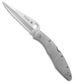 Spyderco Police Stainless Steel Folding Knife C07S (4.125" Satin Full Serr)