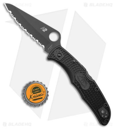 Spyderco Pacific Salt 2 Lockback Knife Black FRN (3.4" Black Serr) C91SBBK2 