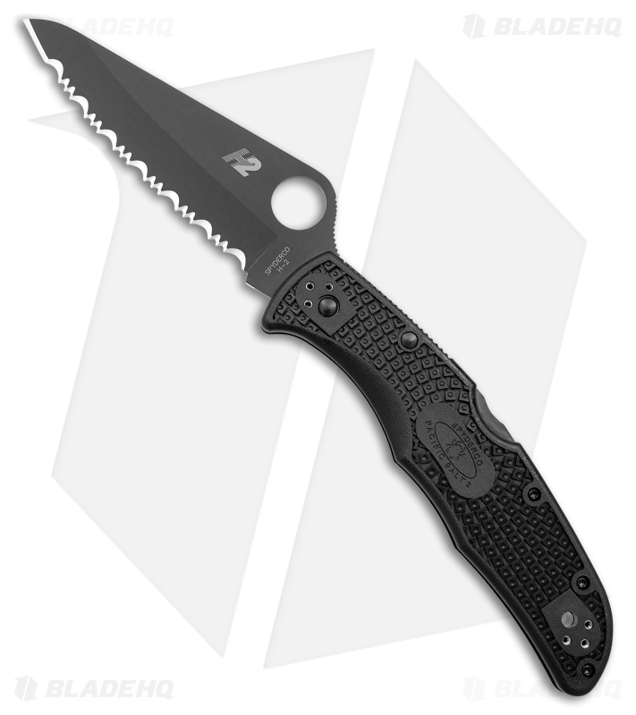 Spyderco Pacific Salt 2 Lockback Knife Black FRN (3.4" Black Serr) C91SBBK2 