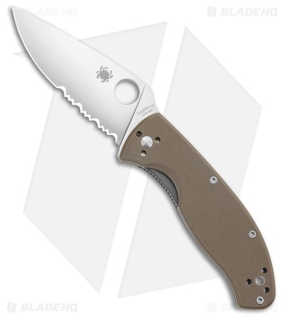 Spyderco Tenacious M4 Brown G-10 Knife (3.4" Satin Serr) C122GBNM4PS