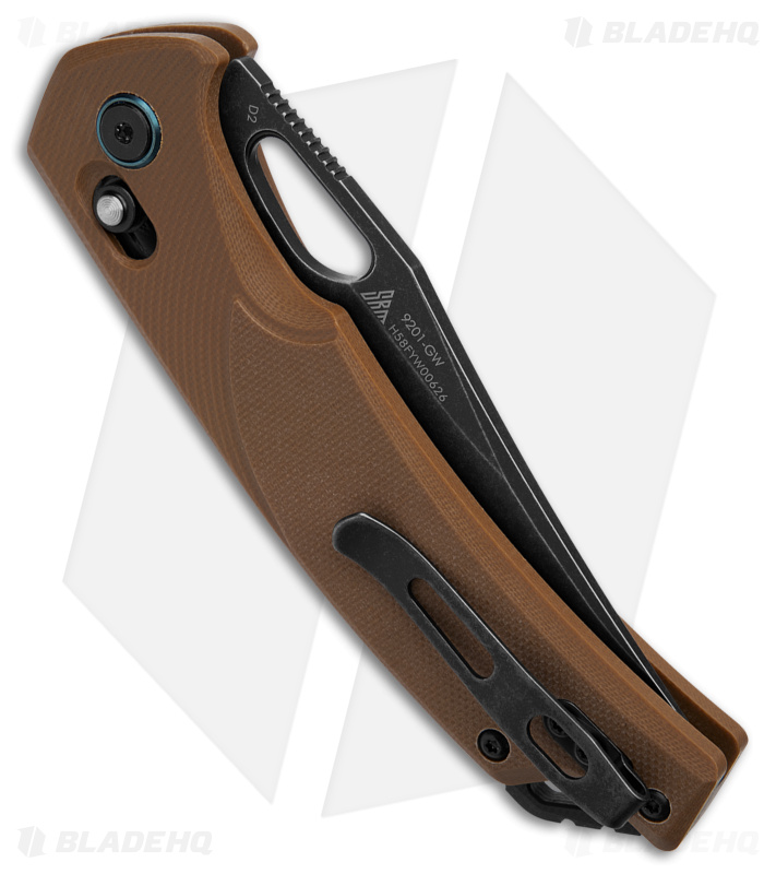 SRM Knives Ambi Lock Knife Tan G-10 (3.5" Black Stonewash) 9201-GW