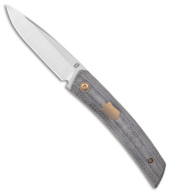 Jared Oeser F-22 Kickstop Flipper Knife Black Micarta Bronze HW (3.4" Satin)