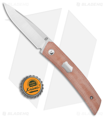 Jared Oeser F-22 Kickstop Flipper Knife Brown Micarta Satin HW (3.4" Satin)