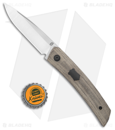 Jared Oeser F-22 Kickstop Flipper Knife Green Micarta Black HW (3.4" Satin)