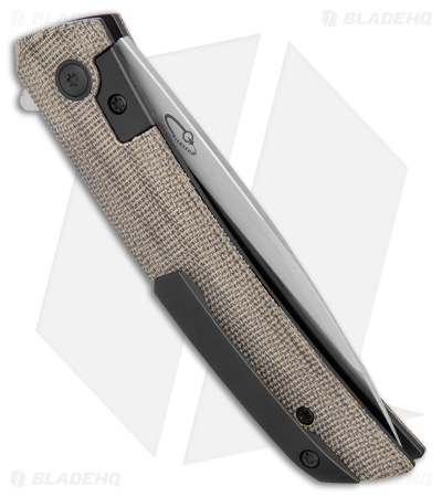 Jared Oeser F-22 Kickstop Flipper Knife Green Micarta Black HW (3.4" Satin)