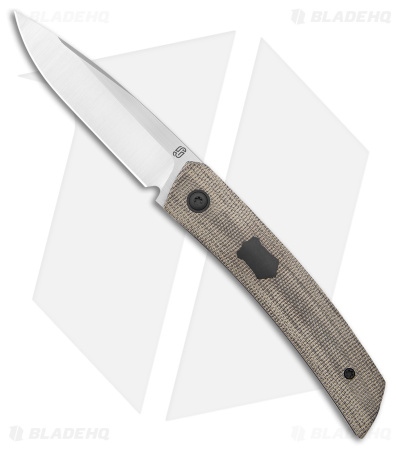 Jared Oeser F-22 Kickstop Flipper Knife Green Micarta Black HW (3.4" Satin)
