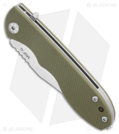 TOPS Knives Mini Scandi Folder MSFG-01 Flipper Knife Green G-10 (3.25" Satin)