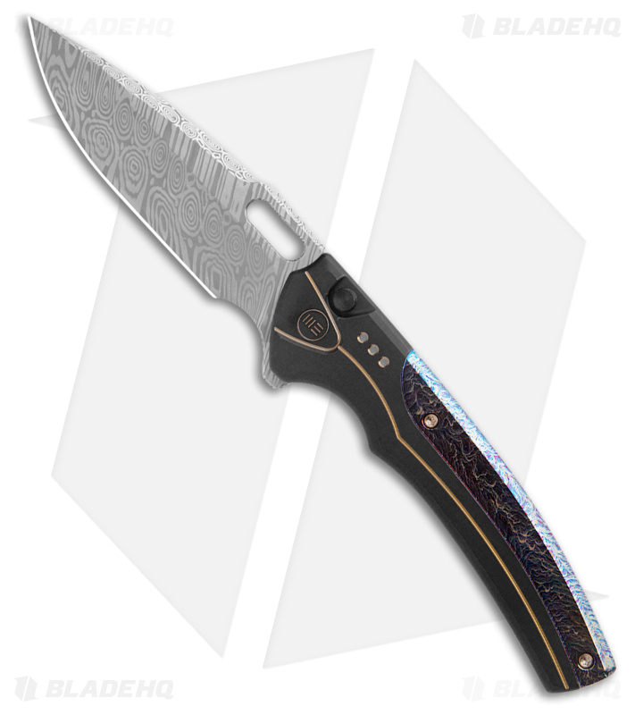 WE Knife Co. Exciton Limited Edition Black/Blue Flamed Titanium (3.7" Damasteel)