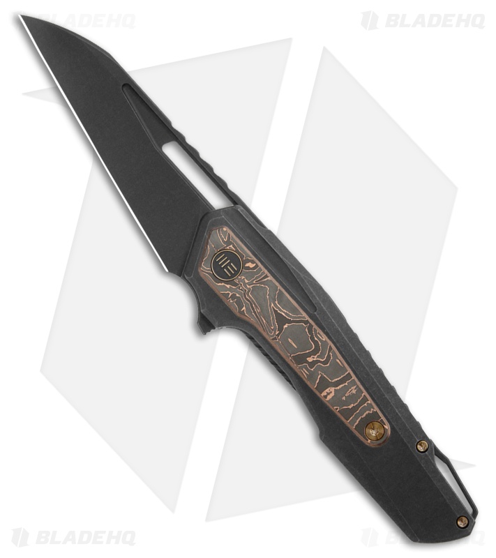 WE Knife Co. Falcaria Frame Lock Knife Black Ti + Copper CF (3.64" Black SW)