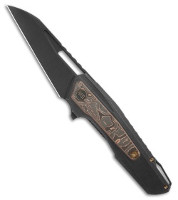 WE Knife Co. Falcaria Frame Lock Knife Black Ti + Copper CF (3.64" Black SW)