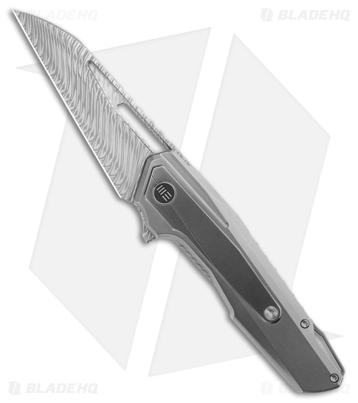 WE Knife Co. Falcaria Frame Lock Knife Polished Gray/BB Ti (3.64" Damasteel)